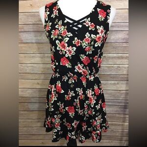 Emerald Red & Black Floral Jersey Romper – Size 3X